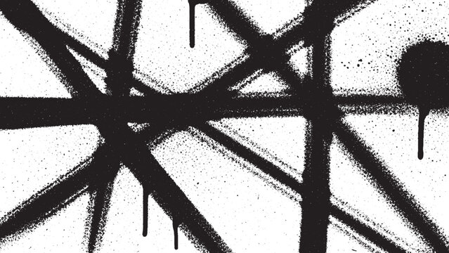 Abstract Black Spray Paint Lines and Splatter on White Background.