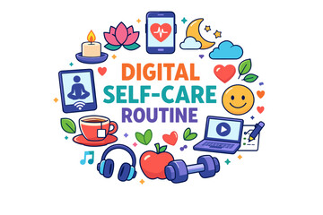 Fototapeta premium Digital self-care routine with wellness, relaxation, and mindfulness elements