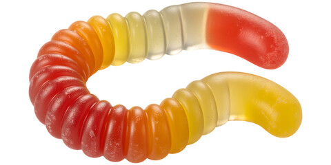 Curved Color Gradient Gummy Candy, Red Orange Yellow Transparent Segments in Spiral Shape on transparent background