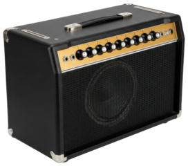 Electric guitar amplifier with analog control knobs on a transparent background