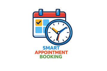 Smart appointment booking icon: calendar and clock symbol on white background