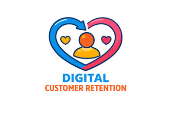Fototapeta premium Digital customer retention icon with heart and arrow design