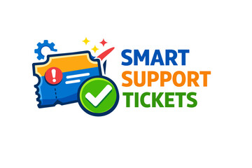 Smart support tickets logo design with gear and check mark symbols