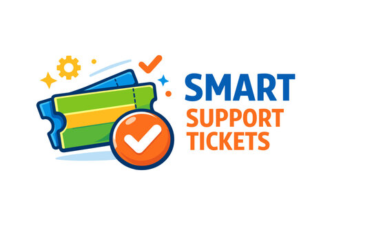 Smart support tickets logo with check mark and green ticket design