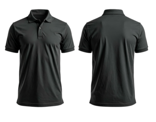 Dark grey short-sleeve collared polo shirt, front and back views