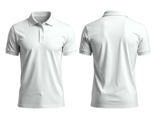 Crisp white short-sleeve polo shirts, front and back view