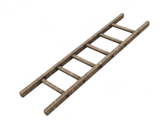 Weathered wooden ladder with seven rungs isolated on transparent background