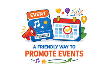 Colorful event promotion concept with calendar and icons