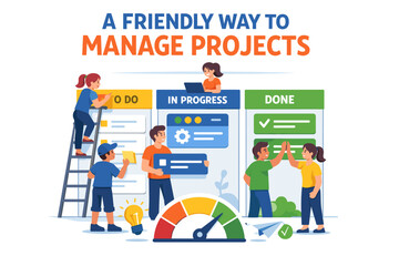 Collaborative team managing projects with task boards and progress tracking