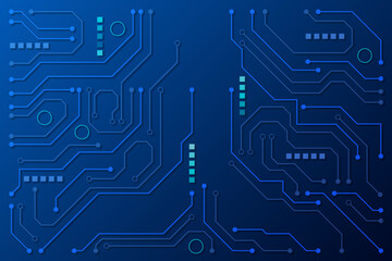 circuit board with glowing lines and nodes on dark background, symbolizing technology and connectivity.