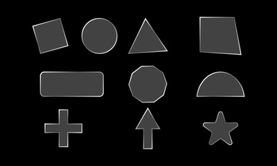 A collection of diverse geometric shapes and common symbols presented with a glowing outline