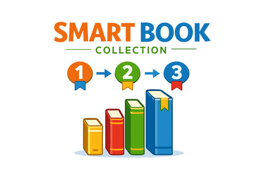 Smart book collection infographic with numbered colorful books - Powered by Adobe
