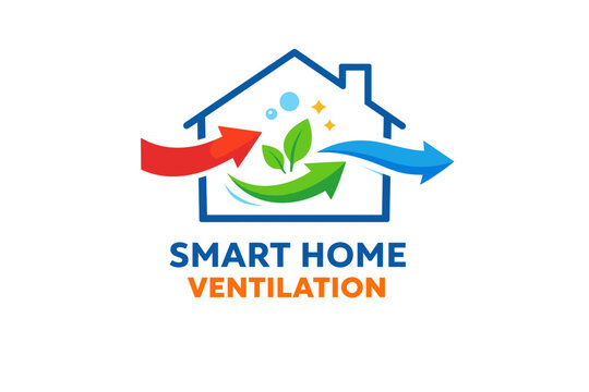 Smart home ventilation logo with arrows and leaf symbol