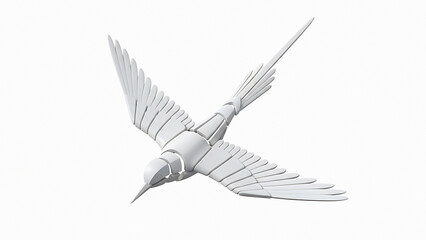 White geometric bird with outstretched wings in mid-flight transparent background