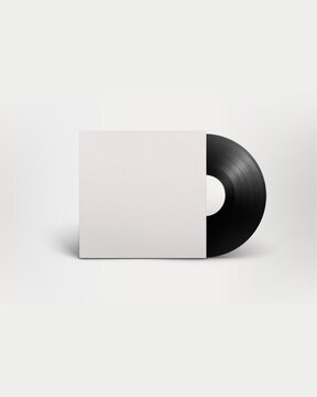 Empty blank vinyl record with cover Mock up isolated on a grey background. 3d rendering.vertical portrait orientation.