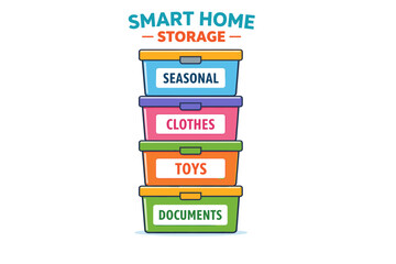Smart home storage solutions with colorful labeled boxes