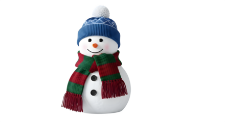 Festive snowman with hat and scarf isolated on transparent background