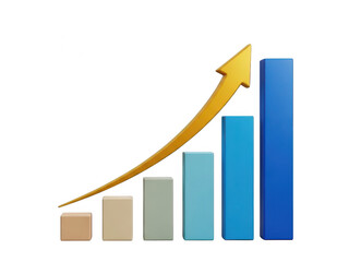 Progressive growth indicated by increasing bars and arrow isolated on transparent background