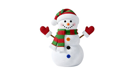 Festive snowman with winter accessories isolated on transparent background