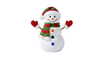 Festive snowman with winter accessories isolated on transparent background
