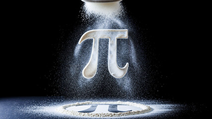 Pi symbol created with powdered sugar on black background  