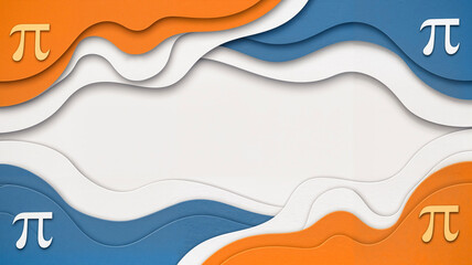 Abstract paper cut design with &pi; symbol in orange and blue waves  