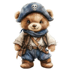 Teddy Bear Pirate Costume on Transparent Background