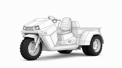 White three-wheeled utility vehicle with angular and off-road tires transparent background