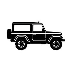 Obraz premium Black Off-Road SUV Silhouette Vector – Jeep 4x4 Vehicle Icon on White Background