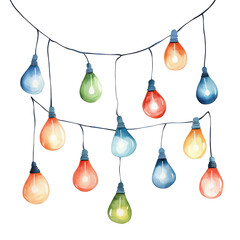 Colorful Light Bulb String Lights on Transparent Background