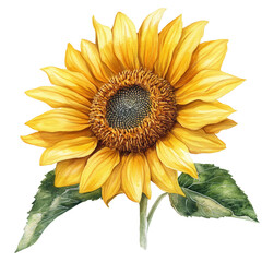 Vibrant Sunflower with Green Leaves on Transparent Background