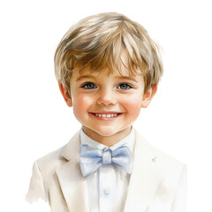 Young Boy Smiling in Suit and Bow Tie on Transparent Background