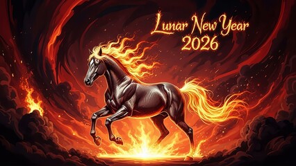 Powerful Horse Running through Smoke and Fire for Lunar New Year 2026