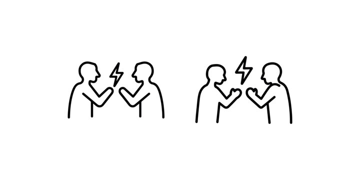 Conflict between two people linear icon illustrating disagreement and argument in workplace