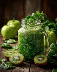 Healthy Green Juice with Apple, Spinach, and Kiwi