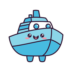 Cute Cartoon Blue Ship Illustration