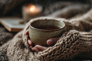 Cozy Winter or Autumn Scene with Hot Drink