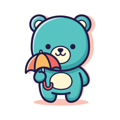 Cute Cartoon Bear Holding Umbrella Illustration