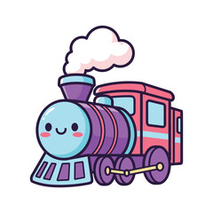 Cute Cartoon Train Illustration with Smiling Face