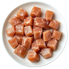Salmon Cubes Cut into Pieces on Transparent Background