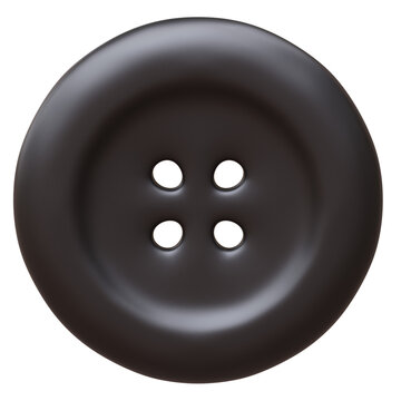 Black color sewing button isolated on white, transparent, 3d
