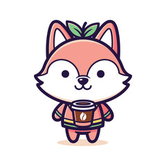 Adorable Cartoon Fox Holding Coffee Mug Illustration