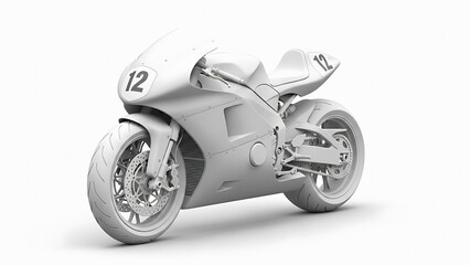 White futuristic motorcycle with number 12 on a plain background transparent background racing