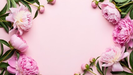 Valentine's day wishes with beautiful pink flowers and leaves border on pastel background for romantic love cards and gifts