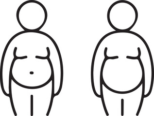 Body Composition Comparison Icon: Side-by-Side Front View Silhouettes for Weight Assessment, Health Tracking, and Physical Change Outline