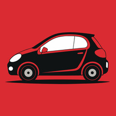 Compact City Car Vector Illustration on Red Background