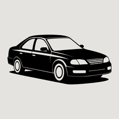Black Sedan Car Vector Illustration on Light Background
