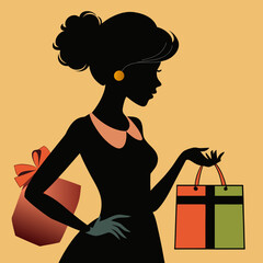 Elegant Woman Shopping Silhouette Holding Gift Bags