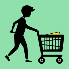 Child Silhouette Pushing Shopping Cart