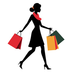 Woman Shopping Vector &ndash; Fashion Buyer with Colorful Bags